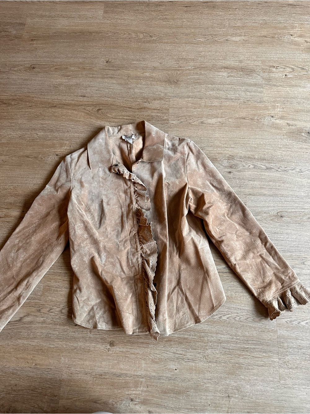 Live a Little Tan Ruffle-Trim Suede-Look Jacket
